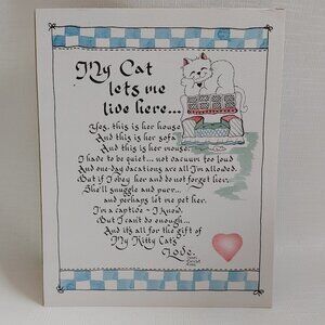 1995 Jean Drolet Cat Print My Cat Lets Me Live Here ADORABLE Fun and Funny